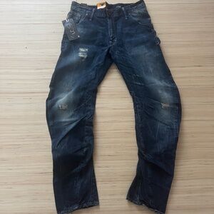 NWT G-STAR RAW 3301 Arc Loose Tapered Jeans 33X32 dark blue denim distressed